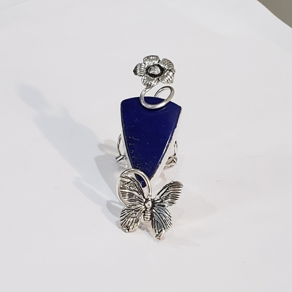 Lapis lazuli gemstone, 925 silver ring, natural stone, flower design ring - Picture 12 of 14